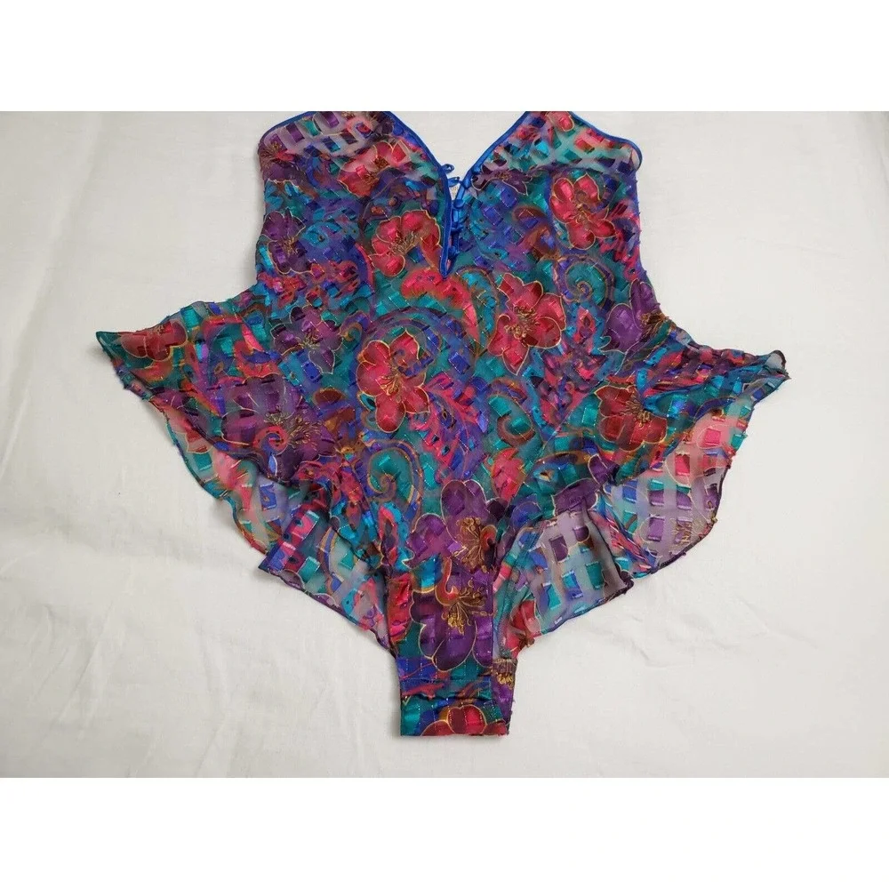 VICTORIA’S SECRET Vintage Gold Label Blue Teddy Bodysuit Romper Size Medium EUC